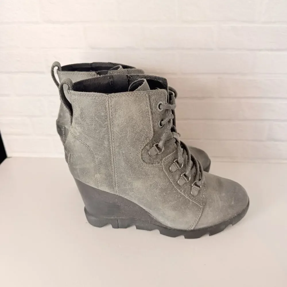 SOREL Gray Joan Uptown Suede Leather Wedge Booties Women Size 6.5